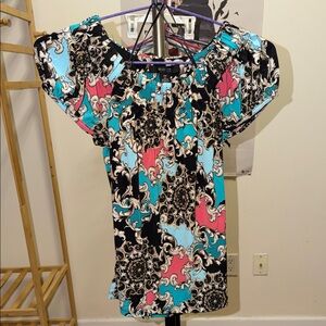 Style & Co. Black, Pink, and Blue Patterned Blouse